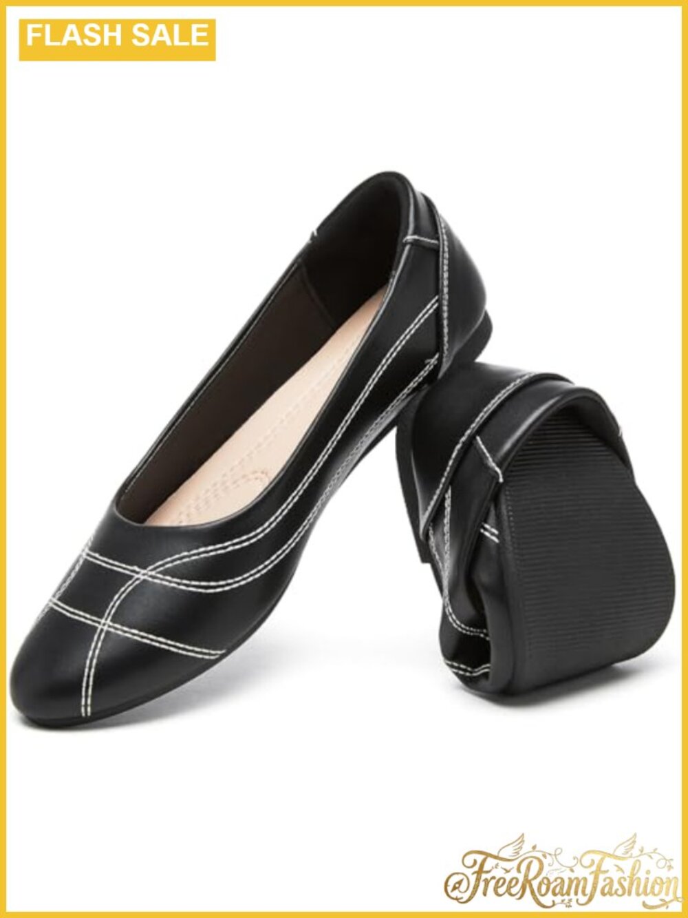 Memory Foam Leather Ballet Flats Slip On Office Work Shoes